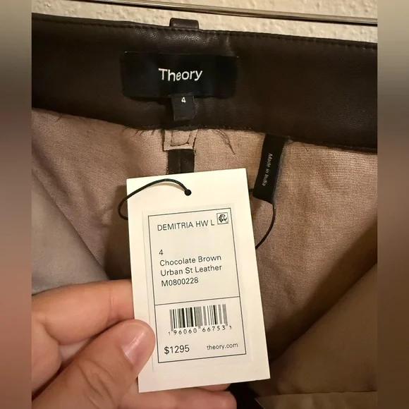 Theory Demitria HWL Chocolate Brown Lamb Leather Pants Size 4 NWT